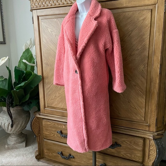 Missy Empire Pink Fuzzy Teddy Bear Longline Coat - Picture 4 of 9